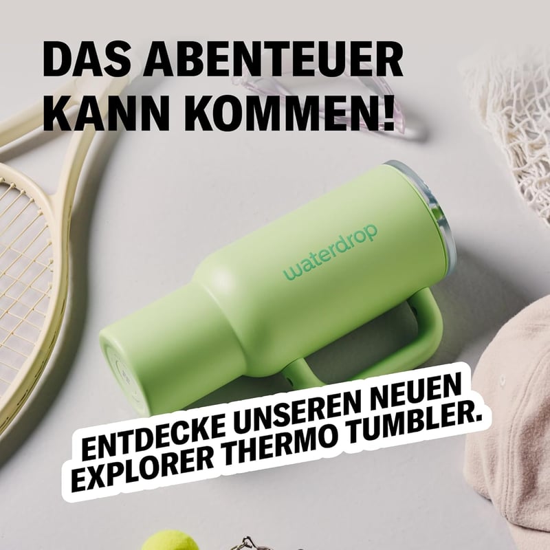 Waterdrop MICRODRINK 1,1L Termikus Ivópalack Szívószállal, Hőtartó Rozsdamentes Acél Kulacs - Zöld