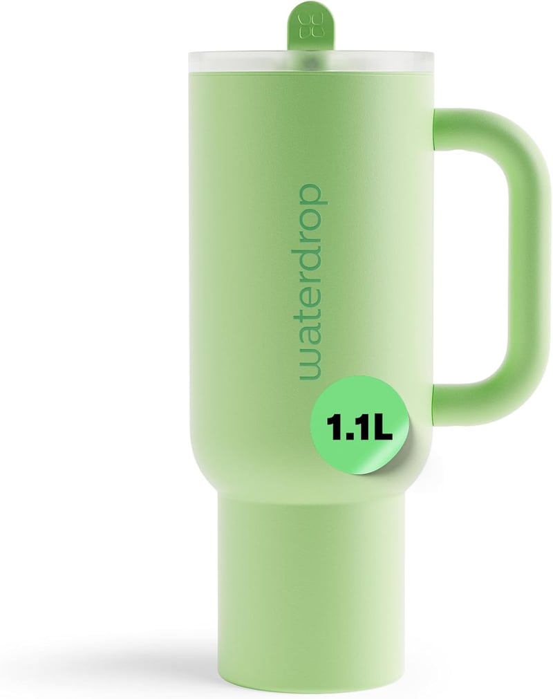 Waterdrop MICRODRINK 1,1L Termikus Ivópalack Szívószállal, Hőtartó Rozsdamentes Acél Kulacs - Zöld