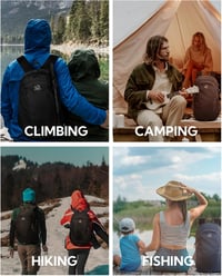 WATERFLY 30L Túrahátizsák - Vízálló Nylon Túra Hátizsák Lopásgátlóval és Esővédővel, Könnyű Kirándulóhátizsák Férfiaknak és Nőknek, Fekete - Black 8