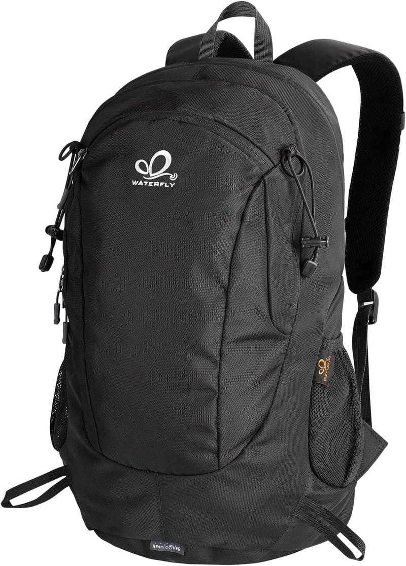 WATERFLY 30L Túrahátizsák - Vízálló Nylon Túra Hátizsák Lopásgátlóval és Esővédővel, Könnyű Kirándulóhátizsák Férfiaknak és Nőknek, Fekete - Black