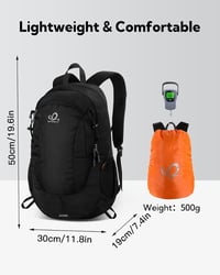 WATERFLY 30L Túrahátizsák - Vízálló Nylon Túra Hátizsák Lopásgátlóval és Esővédővel, Könnyű Kirándulóhátizsák Férfiaknak és Nőknek, Fekete - Black 4