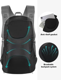 WATERFLY 30L Túrahátizsák - Vízálló Nylon Túra Hátizsák Lopásgátlóval és Esővédővel, Könnyű Kirándulóhátizsák Férfiaknak és Nőknek, Fekete - Black 3