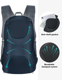 WATERFLY 30L Vízálló Túrahátizsák - Könnyű Nylon Kirándulóhátizsák Túrázáshoz, Kék Unisex Hátizsák Férfiaknak és Nőknek, Utazáshoz, Kempinge 3