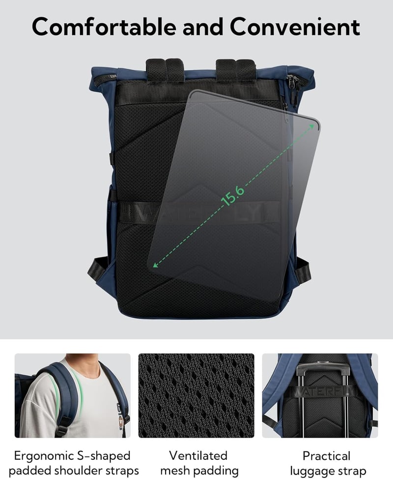 WATERFLY Rolltop hátizsák 16-21L laptop rekesz unisex utazási iskolahátizsák