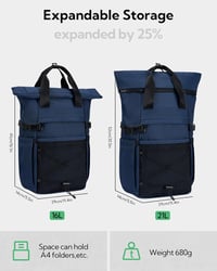 WATERFLY Rolltop hátizsák 16-21L laptop rekesz unisex utazási iskolahátizsák 3