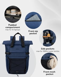 WATERFLY Rolltop hátizsák 16-21L laptop rekesz unisex utazási iskolahátizsák 4