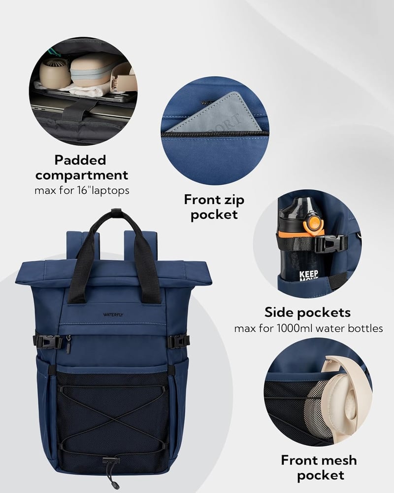 WATERFLY Rolltop hátizsák 16-21L laptop rekesz unisex utazási iskolahátizsák