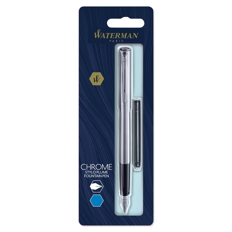Stilou Waterman Allure - Oțel inoxidabil, accesorii argintii, peniță fină, cerneală albastră