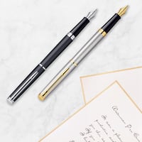 Stilou Waterman Hémisphère - oțel inoxidabil cu ornamente placate cu aur de 23K - peniță fină - cu cutie cadou 6