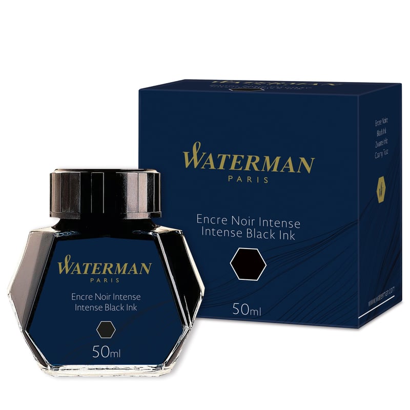 Atrament do plniaceho pera Waterman, 50 ml, Intense Black, náhrada za atramentové bombičky, prémiový tekutý atrament do plniaceho pera