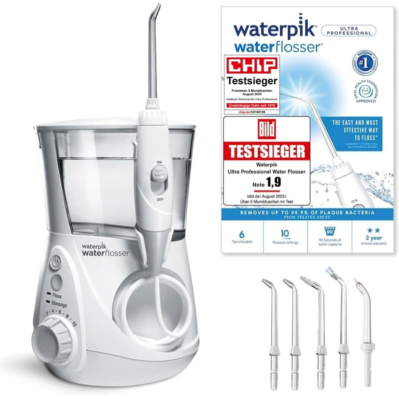Ústna sprcha Waterpik WP-660EU Ultra Professional, 10 stupňov tlaku, 6 trysiek, biela, používaný stav (stav: pozri 2. obrázok)