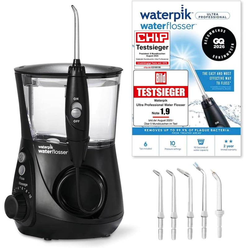 Irigator bucal Waterpik WP-662EU Ultra Professional, 10 trepte de presiune, negru, aparat de îngrijire dentară premiat