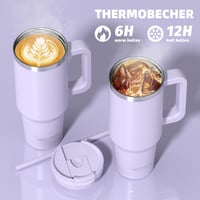 WATERSY Termos šalica od 1,2 L s 2 slamke, nepropusna termo šalica za kavu, vakuumski izolirana, s poklopcem na navoj bez BPA, održava hladnoću 12 sati, ljubičasta 2