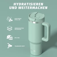 WATERSY 1,2 l Termosový pohár s 2 slamkami, nepriepustný termohrnček na kávu so sebou, vákuovo izolovaný s bezpečnými skrutkovacími viečkami bez obsahu BPA, 12-hodinové chladenie 6