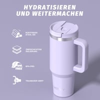 WATERSY Termos šalica od 1,2 L s 2 slamke, nepropusna termo šalica za kavu, vakuumski izolirana, s poklopcem na navoj bez BPA, održava hladnoću 12 sati, ljubičasta 6