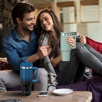 WATERSY 1,2 l Termosový pohár s 2 slamkami, nepriepustný termohrnček na kávu so sebou, vákuovo izolovaný s bezpečnými skrutkovacími viečkami bez obsahu BPA, 12-hodinové chladenie 5