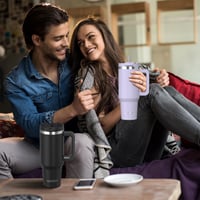 WATERSY Termos šalica od 1,2 L s 2 slamke, nepropusna termo šalica za kavu, vakuumski izolirana, s poklopcem na navoj bez BPA, održava hladnoću 12 sati, ljubičasta 5