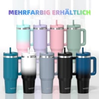 WATERSY 1,2 l Termosový pohár s 2 slamkami, nepriepustný termohrnček na kávu so sebou, vákuovo izolovaný s bezpečnými skrutkovacími viečkami bez obsahu BPA, 12-hodinové chladenie 7