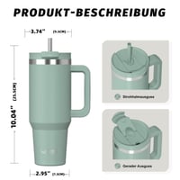WATERSY 1,2 l Termosový pohár s 2 slamkami, nepriepustný termohrnček na kávu so sebou, vákuovo izolovaný s bezpečnými skrutkovacími viečkami bez obsahu BPA, 12-hodinové chladenie 3