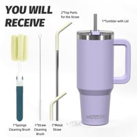 WATERSY 20 oz Termosový hrnček na kávu fialový, dvojstenný vákuovo izolovaný pohár z nehrdzavejúcej ocele, nepriepustný s rukoväťou a slamkou, 591 ml 2
