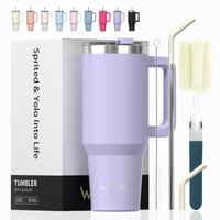 WATERSY 20 oz Termosový hrnček na kávu fialový, dvojstenný vákuovo izolovaný pohár z nehrdzavejúcej ocele, nepriepustný s rukoväťou a slamkou, 591 ml 1