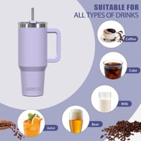 WATERSY 20 oz Termosový hrnček na kávu fialový, dvojstenný vákuovo izolovaný pohár z nehrdzavejúcej ocele, nepriepustný s rukoväťou a slamkou, 591 ml 9
