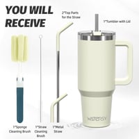 WATERSY 20 oz termos šalica za kavu za putovanja, dvostruki zid od nehrđajućeg čelika, vakuumska šalica otporna na curenje s ručkom i slamkom, bež, za hladne i tople napitke 2