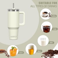 WATERSY 20 oz termos šalica za kavu za putovanja, dvostruki zid od nehrđajućeg čelika, vakuumska šalica otporna na curenje s ručkom i slamkom, bež, za hladne i tople napitke 6