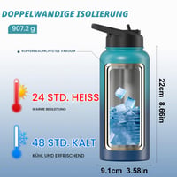 Nerezová termoska WATERSY, 946 ml, vákuovo izolovaná dvojstenná športová fľaša s 2 uzávermi, nepriepustná, zelená, na šport a do školy 3
