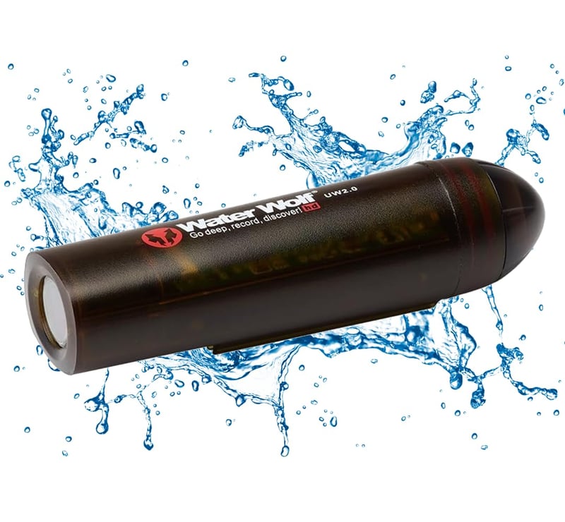 WaterWolf 2.0 WiFi podvodná akčná kamera na rybolov – 1080p HD, 120° široký uhol záberu, vodotesnosť 100 m, čierna, vrátane príslušenstva