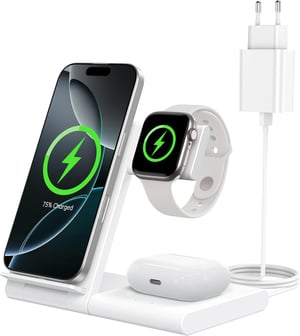 WATOE 3 u 1 bežična stanica za punjenje za iPhone / Apple Watch / AirPods - bijela