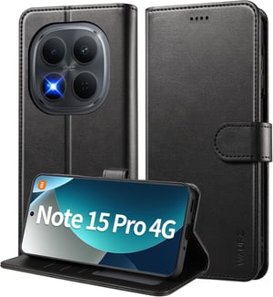 WAURZ preklopna kožna maska za Xiaomi Redmi Note 15 Pro 4G s pretincem za kartice - crna