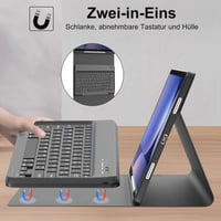 WAVATA Klávesnicové puzdro pre tablet Samsung Galaxy Tab S10+ 2024 / S9 FE+ / S9 Plus 12,4 palca, čierne, s odnímateľnou Bluetooth klávesnicou QWERTZ 6