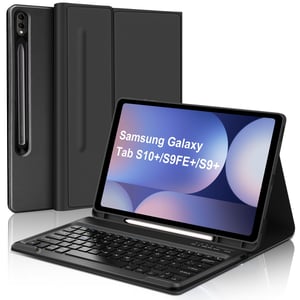 WAVATA Tipkovnica-futrola za tablet Samsung Galaxy Tab S10+ 2024 / S9 FE+ / S9 Plus od 12,4 inča, crna, odvojiva Bluetooth QWERTZ tipkovnica