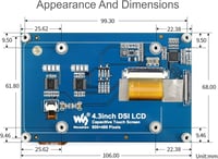 Waveshare 4.3" DSI LCD kijelző Raspberry Pi-hez 800×480 IPS érintőképernyő 8