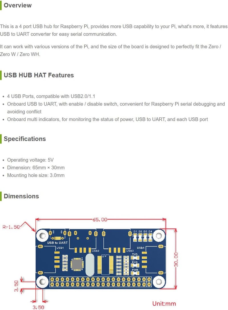 Waveshare 4 portos USB HUB HAT Raspberry Pi Zero A+ B+ 2 3 számára