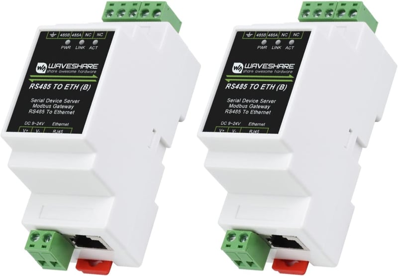 Waveshare ipari soros szerver RS485–RJ45 Ethernet Modbus gateway, sínre szerelhető - 2 db