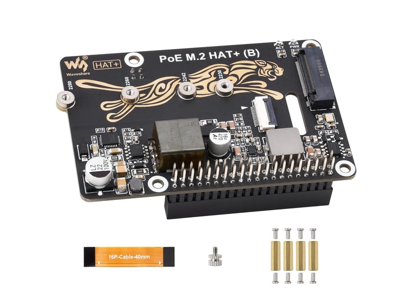 Waveshare PoE M.2 HAT+ (B) za Raspberry Pi 5, NVMe SSD, PCIe Gen2/3, IEEE 802.3af/at