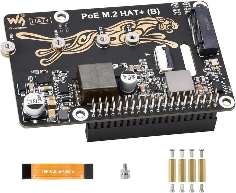 Waveshare POE M.2 HAT+ Raspberry Pi 5 NVMe SSD adapter PCIe Gen2/3