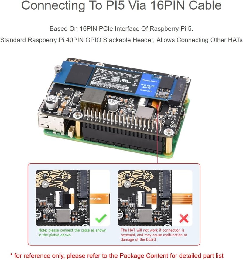 Waveshare POE M.2 HAT+ Raspberry Pi 5 NVMe SSD adapter PCIe Gen2/3