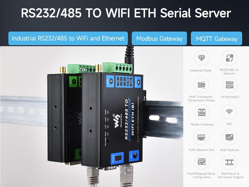 Waveshare RS232/485 WiFi Ethernet Soros Konverter Modbus MQTT Gateway
