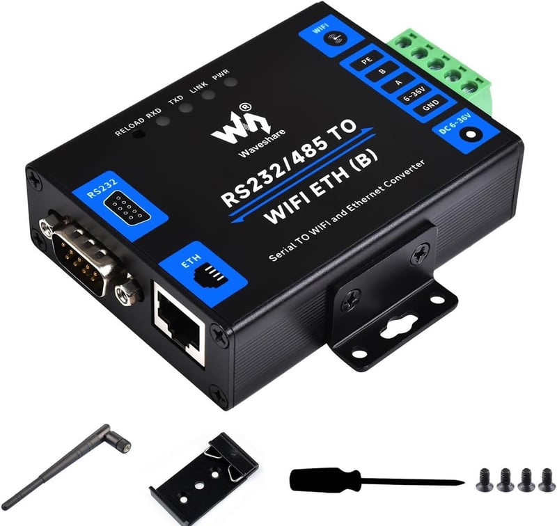 Waveshare RS232/485–WiFi és Ethernet ipari soros szerver, Modbus/MQTT átjáró