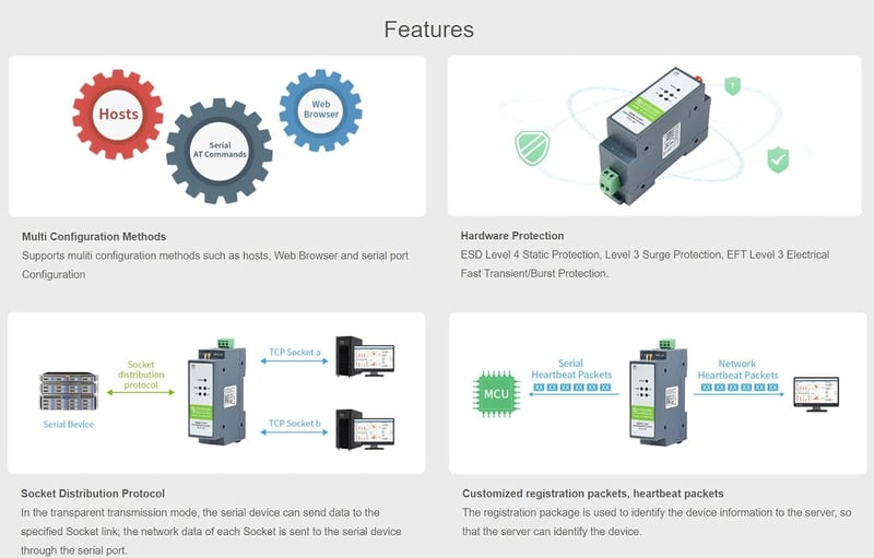 Waveshare RS485 WiFi Ethernet Modbus MQTT Gateway sín szerelésű konverter