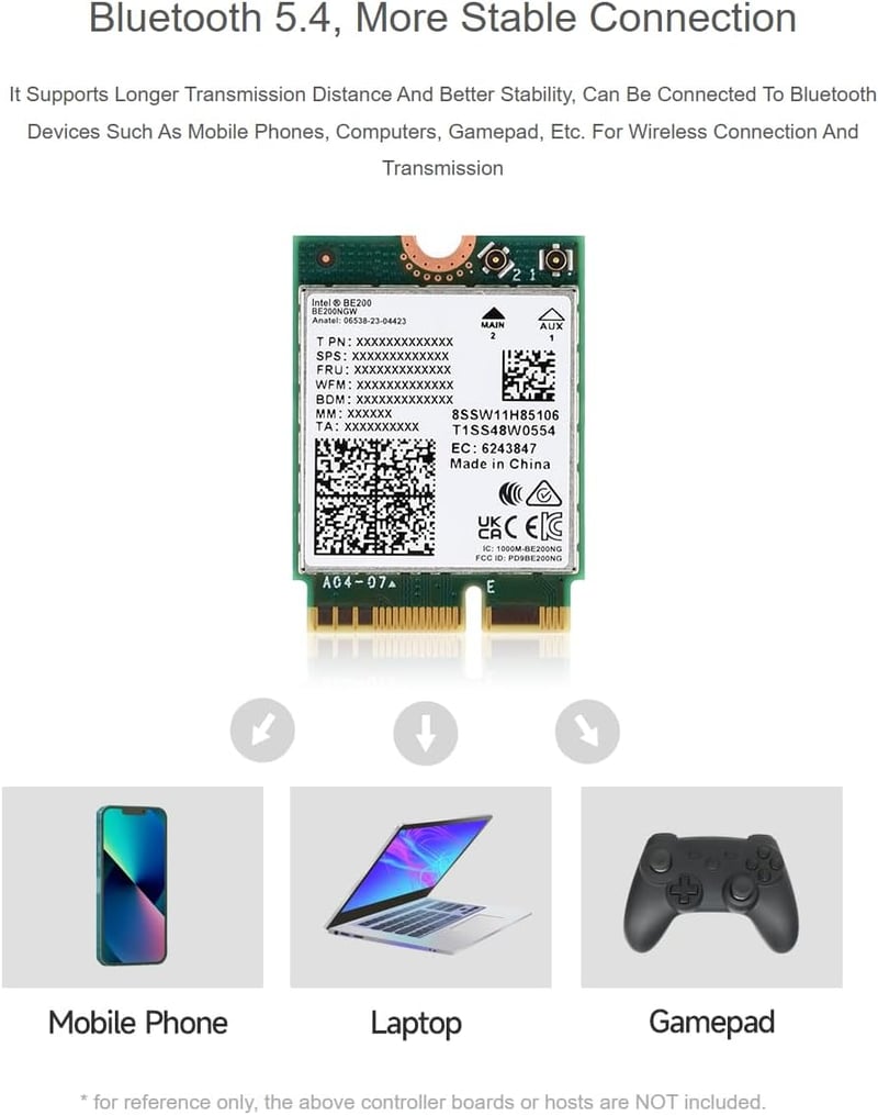 Waveshare WiFi 7 BE200 M.2 E Key hálózati adapter, Bluetooth 5.4, tri-band