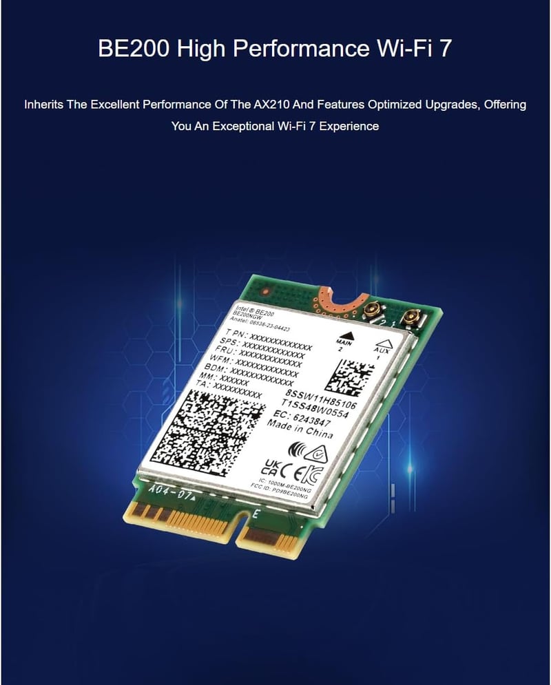 Waveshare WiFi 7 BE200 M.2 E Key hálózati adapter, Bluetooth 5.4, tri-band