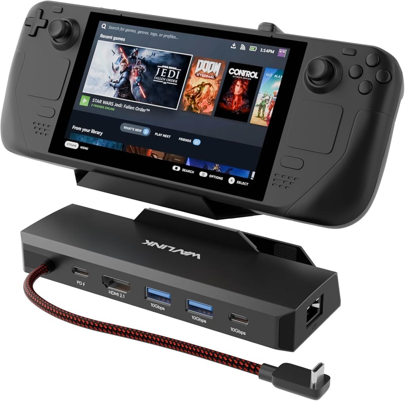 WAVLINK 6 az 1-ben Steam Deck dokkoló HDMI 2.1 4K 144 Hz, 100 W PD, 3x 10G USB 3.2, Gigabit RJ45, ROG Ally