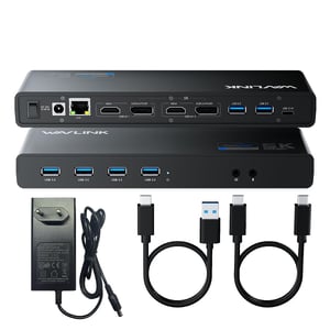 WAVLINK DisplayLink USB-C priključna stanica - 2x HDMI i DP, Gigabit Ethernet, 6x USB 3.0, audio, mikrofon, kompatibilno s Mac OS i Windows sustavima
