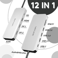 Dokovacia stanica pre notebook WAVLINK, duálny DisplayPort a HDMI, 100W PD, 10Gbps USB-A/C, 2,5G Ethernet, kompatibilná s Dell/HP/Lenovo, Windows, strieborná 5