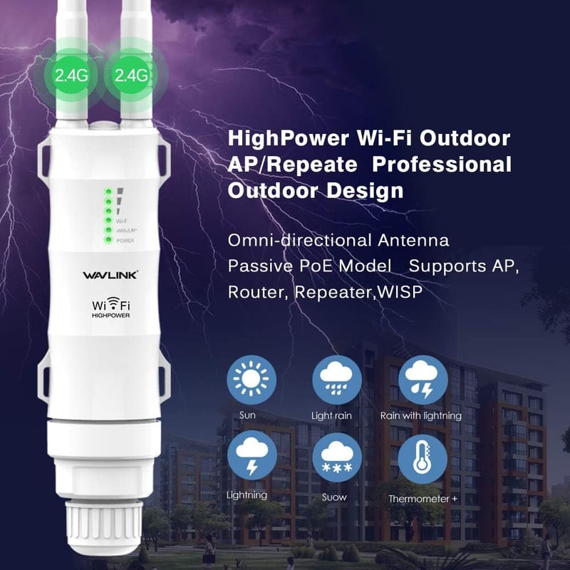 WAVLINK N300 WiFi erősítő kültéri POE antenna nagy hatótáv