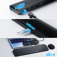 WAVLINK USB-C dokkoló 3 monitor támogatással, HDMI/DP/VGA, 100W töltés, Ethernet, SD/TF olvasó 6